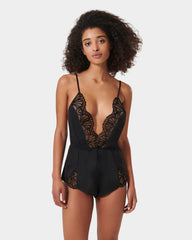 Genevieve Luxury Satin Teddy Black/Sheer
