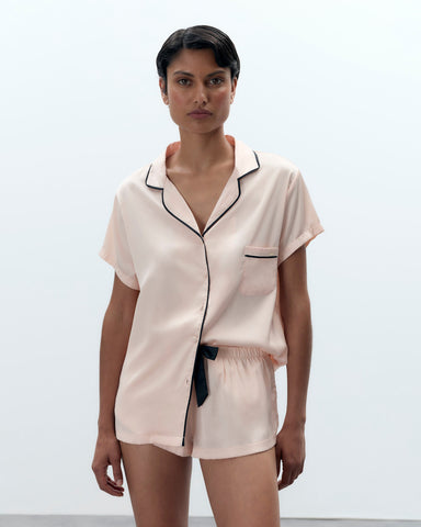 Abigail Shirt and Short Set Pale Pink/Black