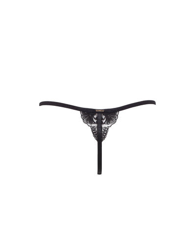 Marseille Embroidered Sheer Thong Black