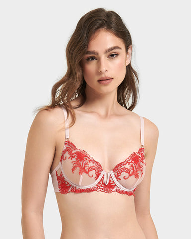 Marseille Embroidered Sheer Bra Red/Pink
