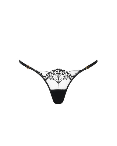 Marisa Embroidered Sheer Thong Black