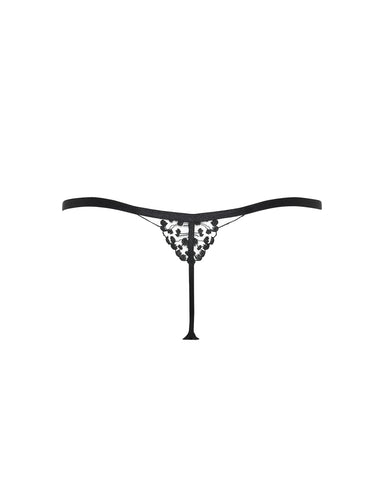 Marisa Embroidered Sheer Thong Black