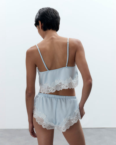 Isabella Luxury Satin Cami and Short Set Ice Water Blue/White