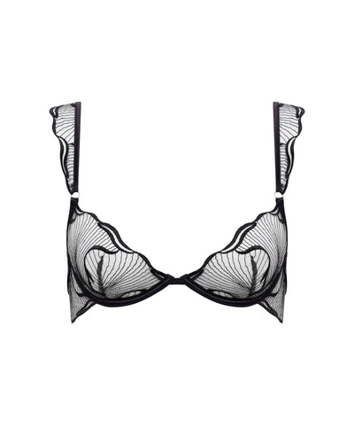 Marabel Embroidered Sheer Bra Black