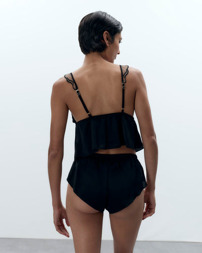 Marabel Luxury Satin Cami and Short Set Black/Sheer