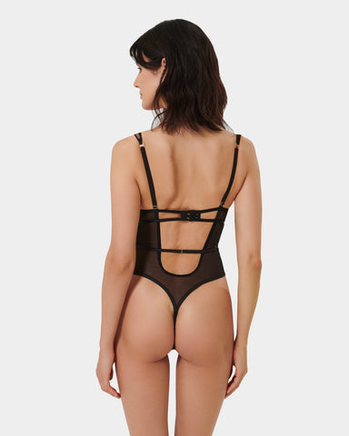 Seraphim Embroidered Sheer Bodysuit Black