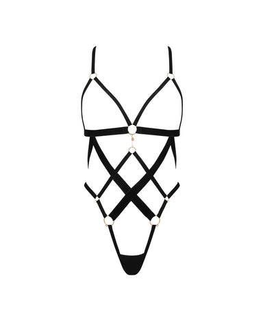 Simone Open Harness Bodysuit Black
