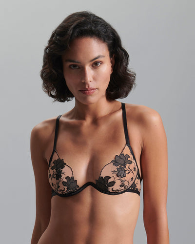 Yvette Embroidered Sheer Bra Black