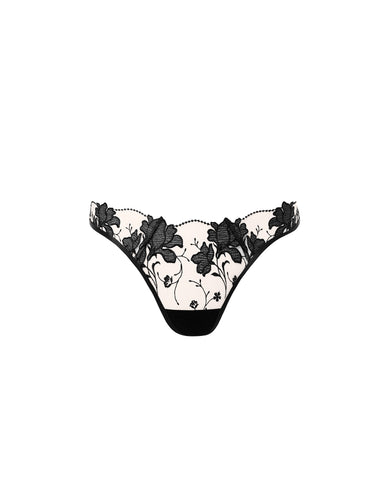 Yvette Embroidered Sheer Thong Black