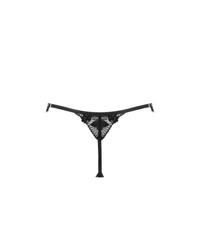 Gabriella Floral Embroidered Thong Black
