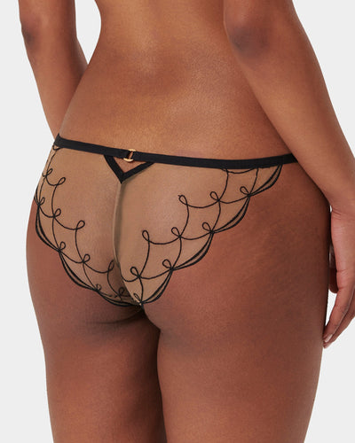 Marceline Embroidered Sheer Brief Black