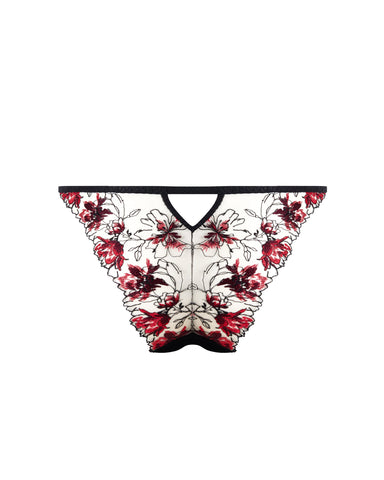 Calista Sheer Floral Brief Black/Cherry