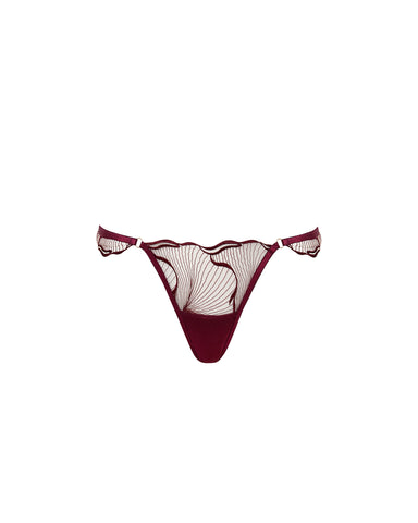 Marabel Embroidered Sheer Thong Cherry