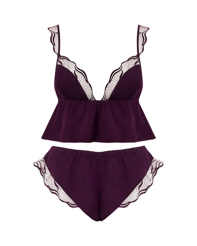 Marabel Luxury Satin Sheer Cami and Short Set Cherry