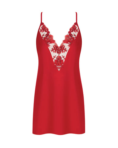 Lavanya Satin Embroidered Chemise Red