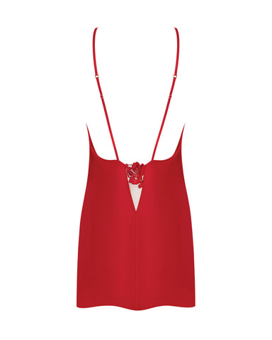 Lavanya Satin Embroidered Chemise Red