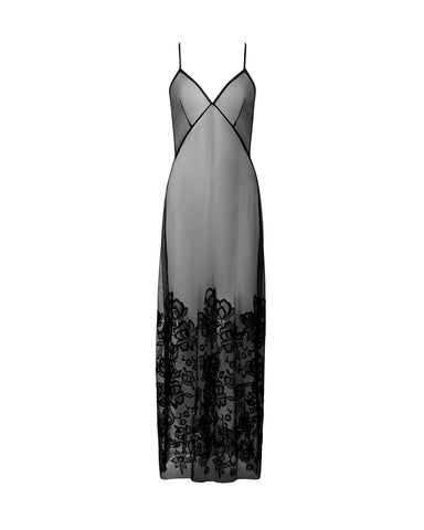 Penelope Sheer Long Chemise Black