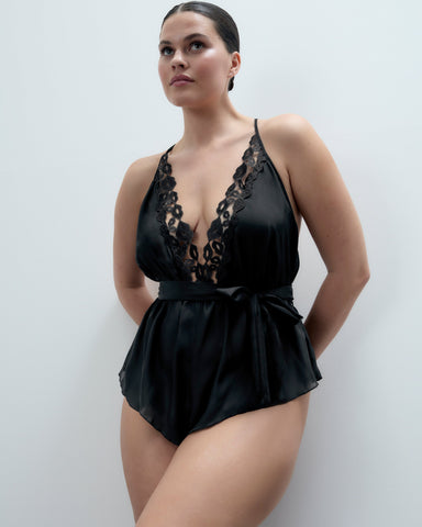 Marian Chiffon Embroidered Teddy Black