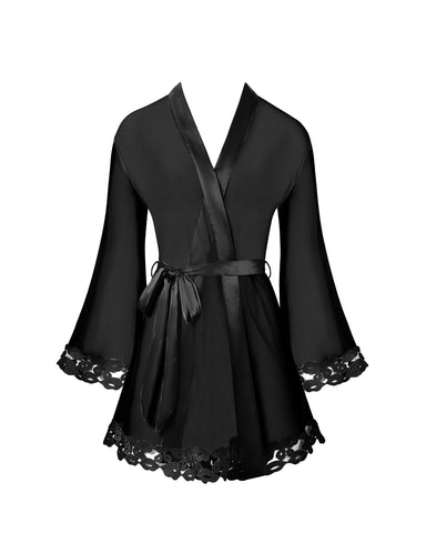 Marian Chiffon Embroidered Kimono Black