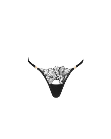 Sadiya Embroidered Sheer Thong Black