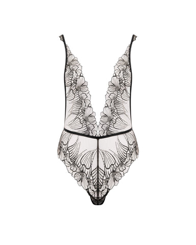 Amarosa Floral Embroidered Bodysuit Black