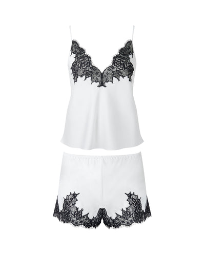 Anastasia Luxury Satin Cami and Short Set Ivory/Black