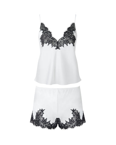 Anastasia Luxury Satin Cami and Short Set Ivory/Black