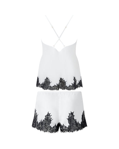 Anastasia Luxury Satin Cami and Short Set Ivory/Black