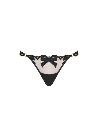 Belle Sheer Bow Thong Black
