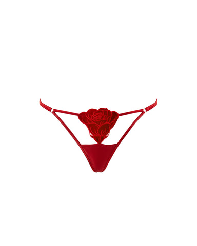 Rose Embroidered Open Front Thong Savvy Red