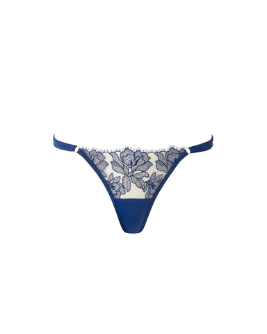 Avery Microfibre Embroidered Thong Navy Peony