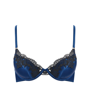 Ida Luxury Satin Moulded Bra Navy Peony/Black
