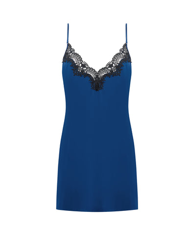 Ida Luxury Satin Short Chemise Navy Peony/Black