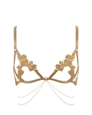 Lexi Embroidered Semi Open Bra Gold