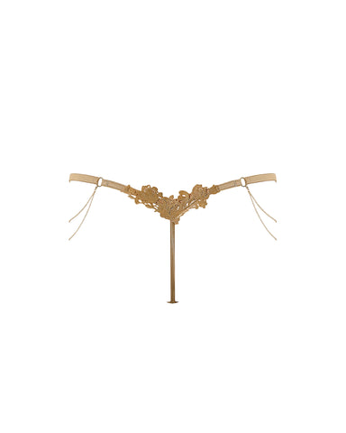 Lexi Embroidered Open Front Thong Gold