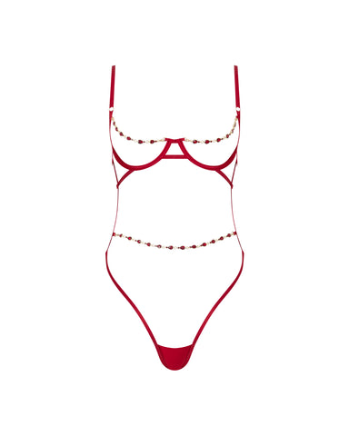 Mimi Crystal Open Bodysuit Red/Gold