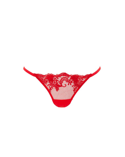 Marseille Embroidered Sheer Thong Red