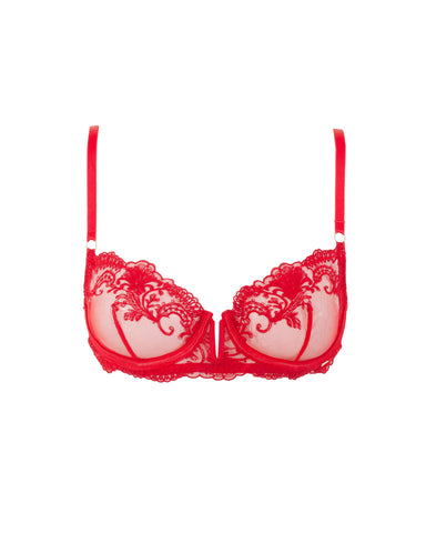 Marseille Embroidered Sheer Bra Red